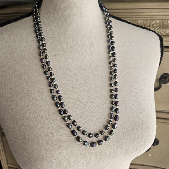 Genuine Black Pearl Necklace 54-inch Extra Long Beaded Single Strand GUC - Picture 10 of 13